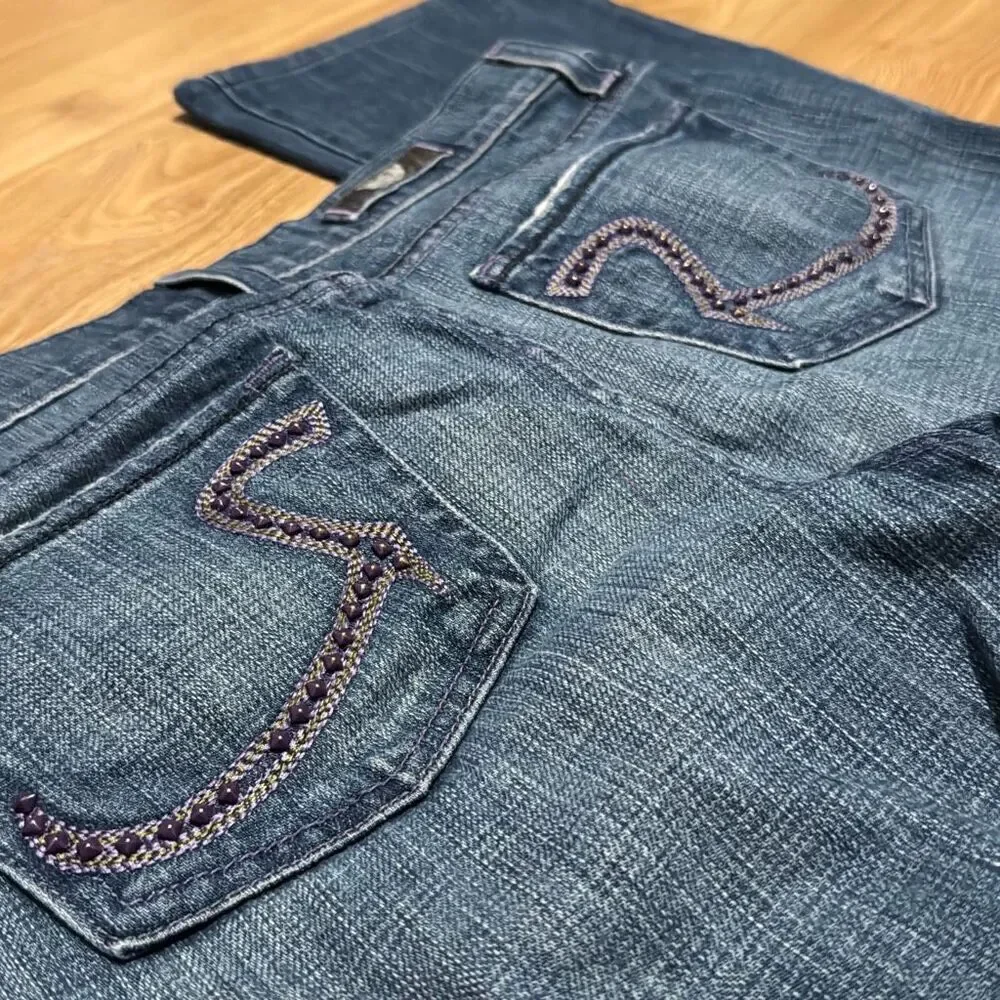 Rock & Republic Jeans Size 29 with purple studs on back and purple stitch lining
